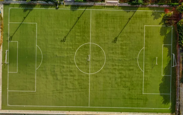 Fußballplatz Auf Dem Land Luftaufnahme Von Der Drohne — Stockfoto