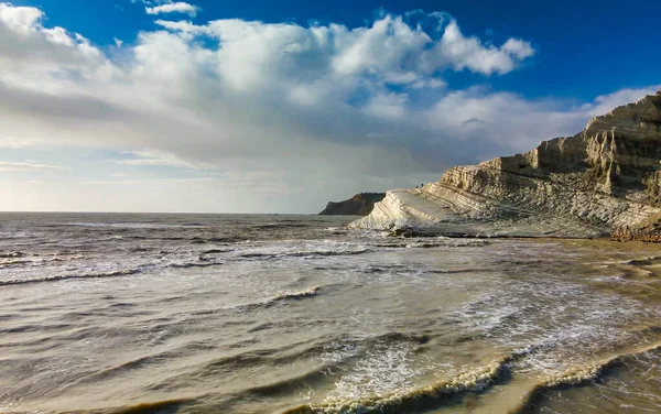 Letecký Pohled Schodiště Turků Scala Dei Turchi Skalnatý Útes Jižním — Stock fotografie