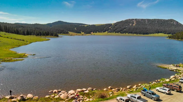 Vista Aérea Del Lago Tensleep Reservoir Wyoming Temporada Verano —  Fotos de Stock