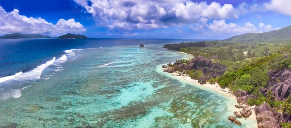 Anse Source Argent Digue Úžasný Letecký Pohled Dronu Krásného Slunečného — Stock fotografie