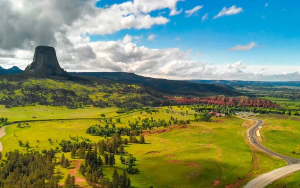 Aerial View Devils Tower Surrounding Countryside Summer Season Wyoming — Stock Photo, Image