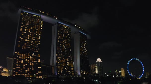 Singapur Enero 2020 Vista Aérea Nocturna Marina Bay Sands Horizonte — Vídeos de Stock