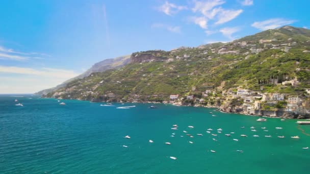 Increíble Vista Aérea Maiori Minori Largo Costa Amalfi Temporada Verano — Vídeos de Stock