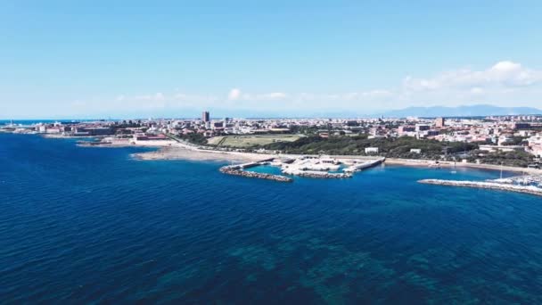 Atemberaubende Luftaufnahme Der Küste Von Livorno Toskana Beinhorn Aus Der — Stockvideo