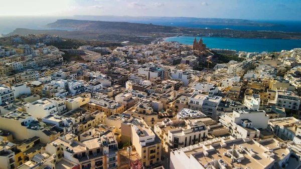 Vista Aérea Paisagem Urbana Mellieha Drone Malta — Fotografia de Stock