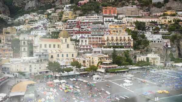 Panoramic Aerial View Positano Coastline Moving Drone Campania Italy — Stock Photo, Image