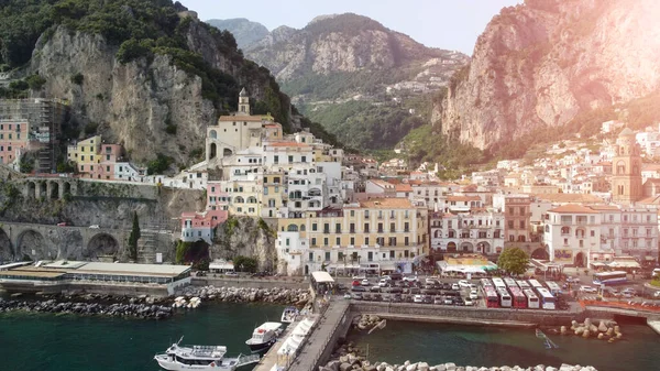 Amalfi Italy Jun 2021 Panoramic Aerial View Amalfi Coastline Moving — Stock Photo, Image