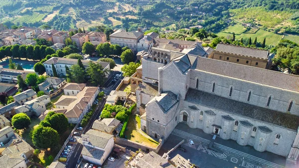 Vista Aérea Panorámica Ciudad Medieval Orvieto Desde Dron Volador Italia —  Fotos de Stock