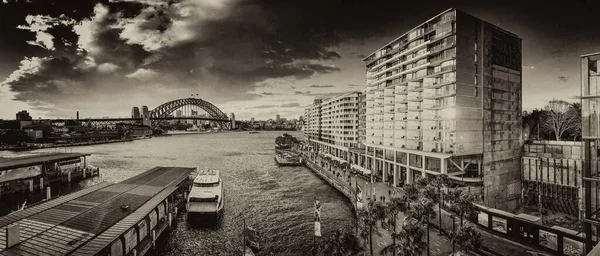 Sydney Austrálie Srpna 2018 Panoramatický Pohled Západ Slunce Přístavu Sydney — Stock fotografie
