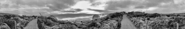 Dwanaście Formacji Skalnych Apostołów Wzdłuż Great Ocean Road Panoramiczny Widok — Zdjęcie stockowe