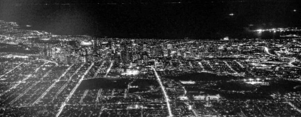 Night Aerial View Melbourne Skyline Landing Airplane Australia — Stock Photo, Image