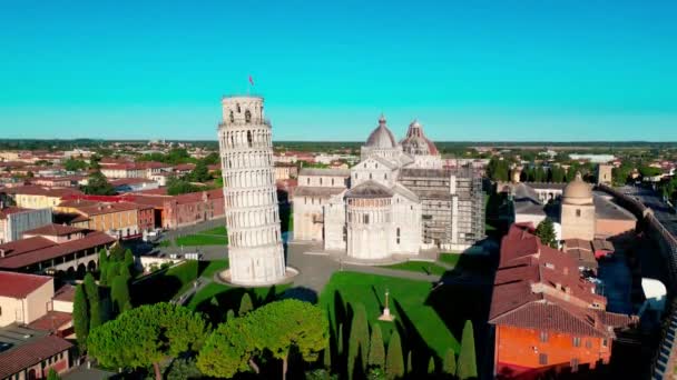 Amazing Panoramic Aerial View Pisa Main Landmarks Tuscany Field Miracles — Stok video