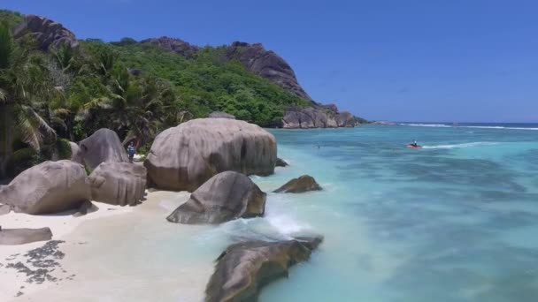 Hermosa Playa Seychelles Digue Vista Aérea Anse Source Argent — Vídeos de Stock