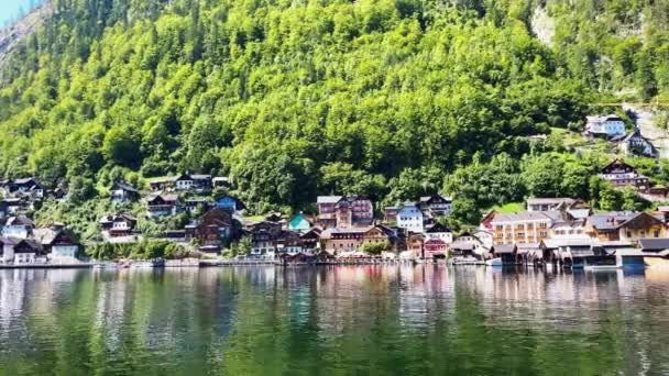 Paysage Urbain Hallstatt Long Magnifique Lac Montagne Autriche — Video