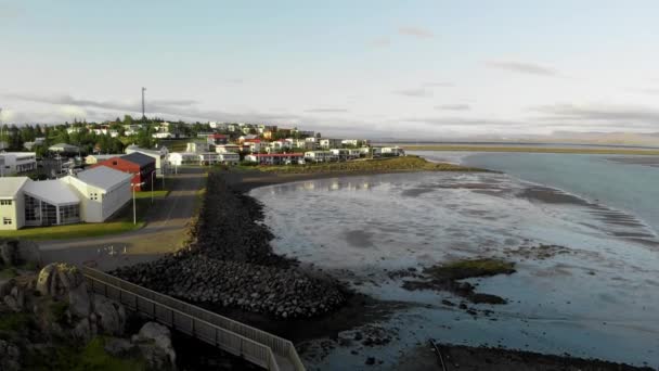 Borgarnes Península Snaefellsnes Islândia Vista Aérea Drone Pôr Sol Verão — Vídeo de Stock
