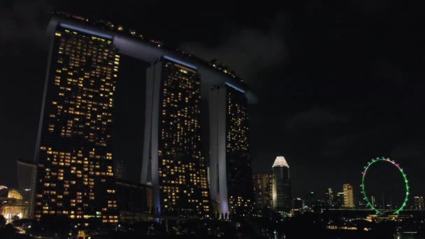 Singapur Enero 2020 Vista Aérea Nocturna Marina Bay Sands Horizonte — Vídeos de Stock