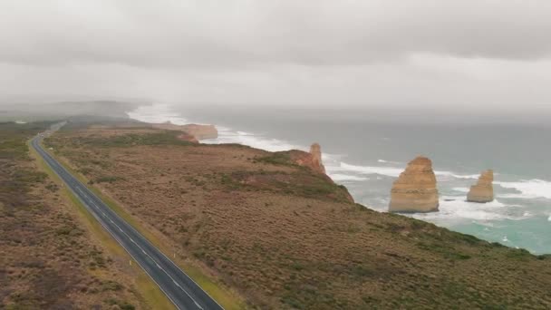 Twelve Apostles Coastline Great Ocean Road Victoria Australia View Drone — 图库视频影像