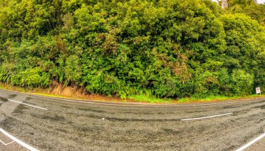 Yeni Zelanda boyunca güzel bir yol, panoramik manzara.