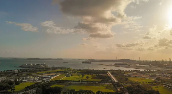 Obszar Marina Bay Singapurze Widok Lotu Ptaka Obrzeża Miasta Pogodny — Zdjęcie stockowe
