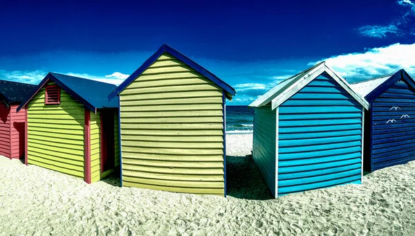 Brighton Beach Cabañas Madera Colores Vista Panorámica Victoria Australia —  Fotos de Stock