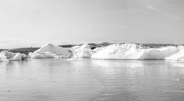 Zwart Wit Panoramisch Uitzicht Lagune Van Jokulsarlon Zuid Ijsland Zomerseizoen — Stockfoto