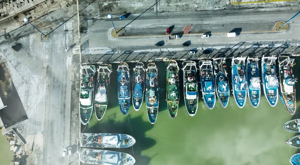 Sicilya Mazara Del Vallo Limanında Balıkçı Tekneleri Nın Hava Gözlemi — Stok fotoğraf