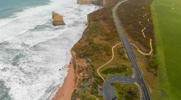 Dwunastu Apostołów Pochmurne Popołudnie Panoramiczny Widok Parkingu Gibson Steps Australia — Zdjęcie stockowe