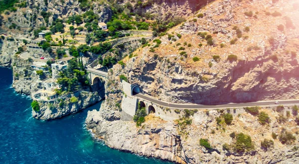 Erstaunliche Luftaufnahme Der Schönen Amalfiküste Der Sommersaison Italien Drohnen Standpunkt — Stockfoto