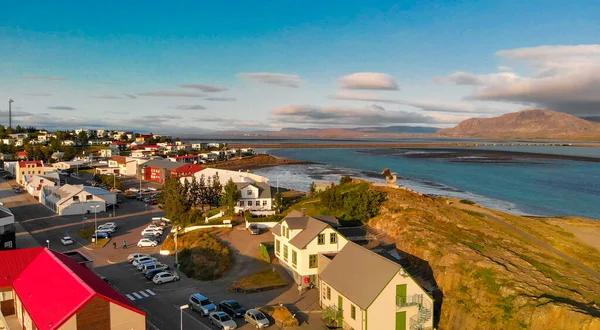 Panoramisch Uitzicht Stad Borgarnes Het Zuidwesten Van Ijsland Vanuit Een — Stockfoto