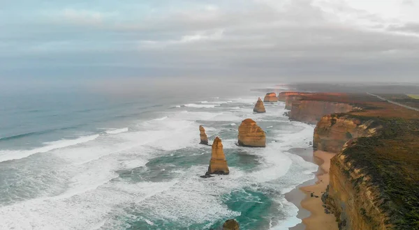 Panoramic Aerial View Twelve Apostles Beautiful Spring Sunrise Port Campbell — Stock Photo, Image