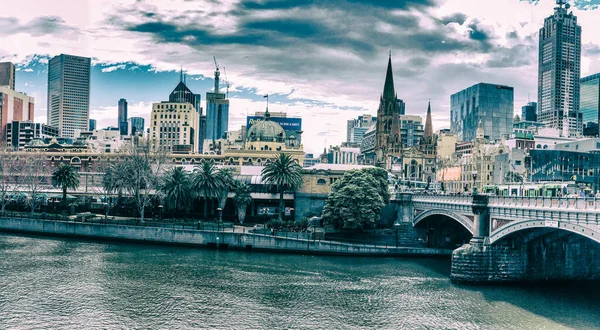Melbourne Australia Septembrie 2018 Vedere Panoramică Orizontului Melbourne Lungul Râului — Fotografie, imagine de stoc