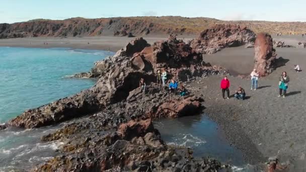 Vik Iceland August 2019 Famous Reynisdrangar Rock Formations Black Reynisfjara — Stock Video