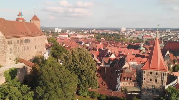 Nurnberg Niemcy Widok Lotu Ptaka Średniowieczne Budynki Lecie Zachód Słońca — Wideo stockowe