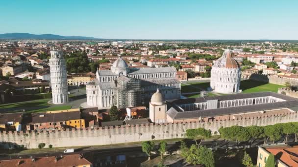 Amazing Panoramic Aerial View Pisa Main Landmarks Tuscany Field Miracles — Vídeos de Stock