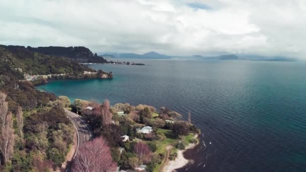 Lake Taupo Aerial View Drone New Zealand — Stockvideo