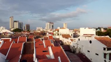 Melaka aerial view at sunset, Malaysia.