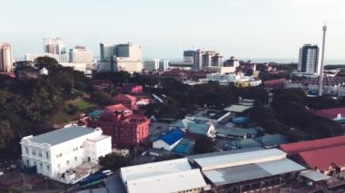 Melaka aerial view at sunset, Malaysia.