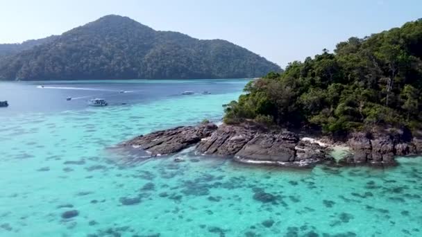 Amazing Ocean Landscape Surin Islands Aerial View Drone Thailand — Vídeos de Stock