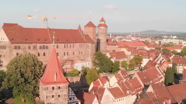 Nurnberg Niemcy Widok Lotu Ptaka Średniowieczne Budynki Lecie Zachód Słońca — Wideo stockowe