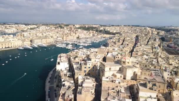 Flygfoto Över Senglea Antika Stadsbilden Malta — Stockvideo