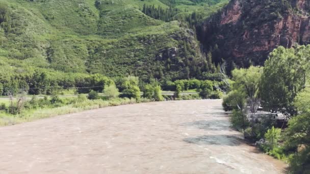 Vista Aérea Del Río Colorado Cañón Temporada Verano — Vídeos de Stock