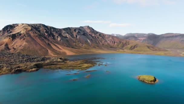 Lago Montagne Landmannalaugar Paesaggio Nella Stagione Estiva Vista Aerea Islanda — Video Stock