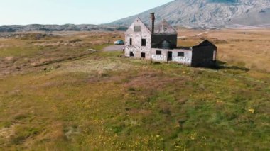 aerial footage of ruins of old building in Iceland