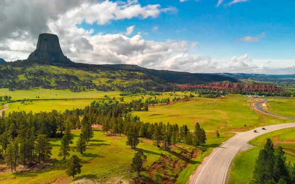Aerial View Devils Tower Surrounding Countryside Summer Season Wyoming — Stock Photo, Image