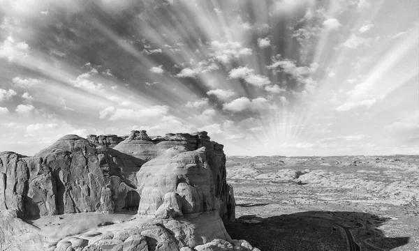 Vista Aérea Blanco Negro Del Parque Nacional Arches Utah — Foto de Stock