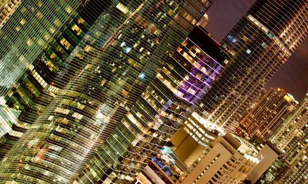 City Skyscrapers Lights Reflections Night Business Concept — Stock Photo, Image