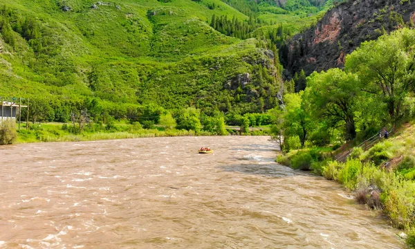 Rafting Whitewater Longo Rio Colorado Canyon Vista Aérea Drone — Fotografia de Stock