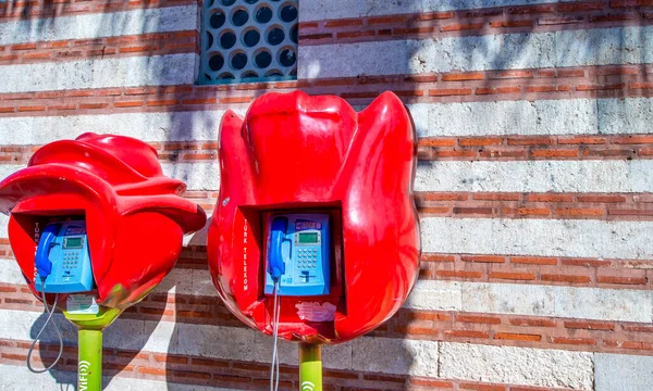 Istanbul Turkey October 2014 Landline Red Telephones Wifi Access Point — Stock Photo, Image