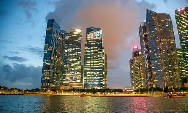 Singapore Januari 2020 Nachtelijke Skyline Stadsgebouwen Van Downtown — Stockfoto