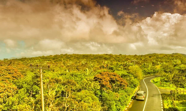 美しい島の森と道路の空中ビュー — ストック写真